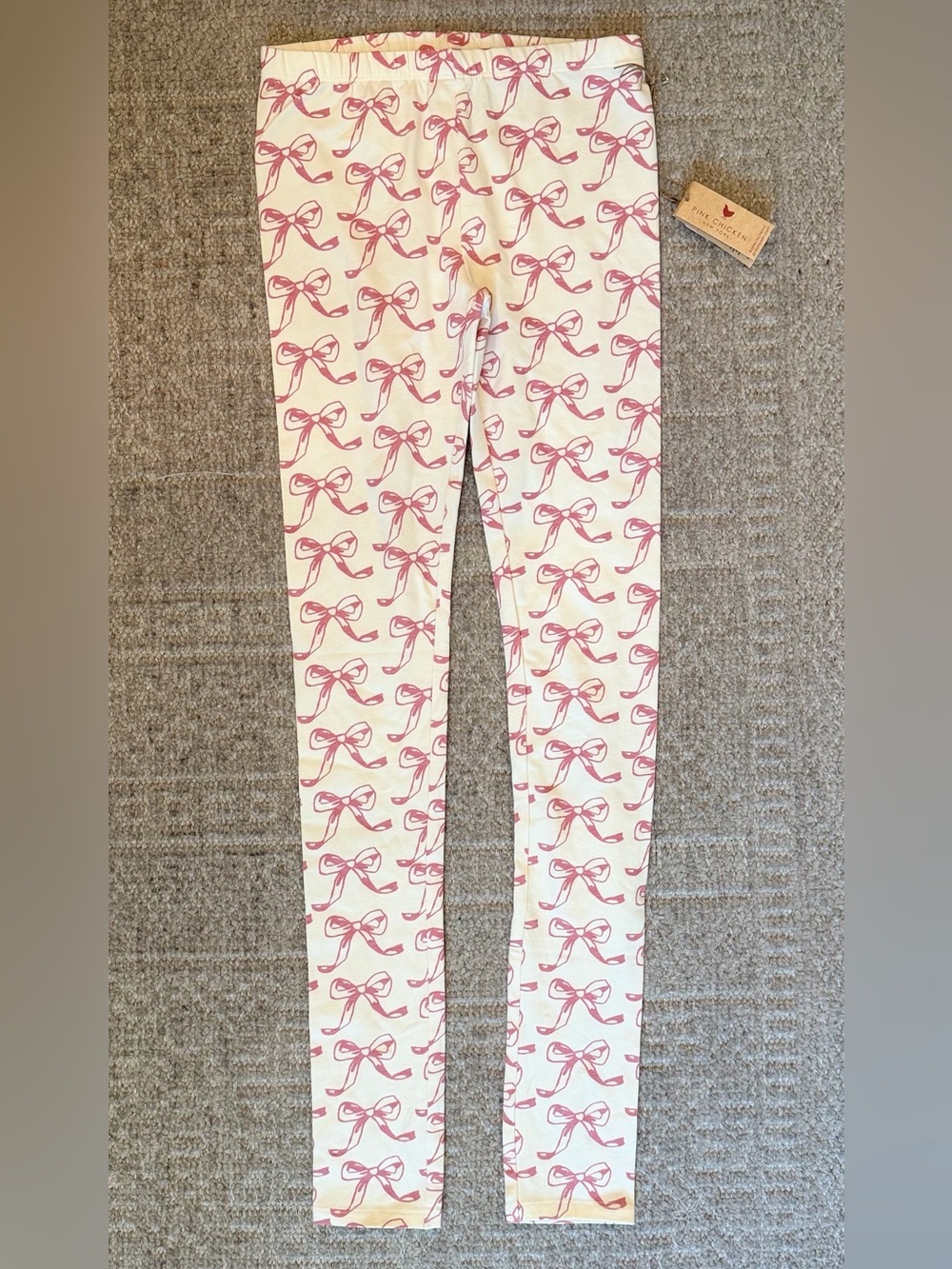 NWT Pink Chicken Cream Leggings with Pink Bow Print size 14